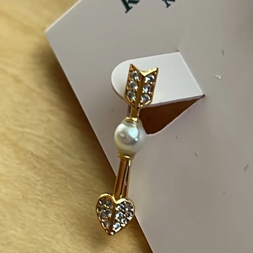 NWT KATE SPADE gold tone pavé & imitation pearl drop earrings U1